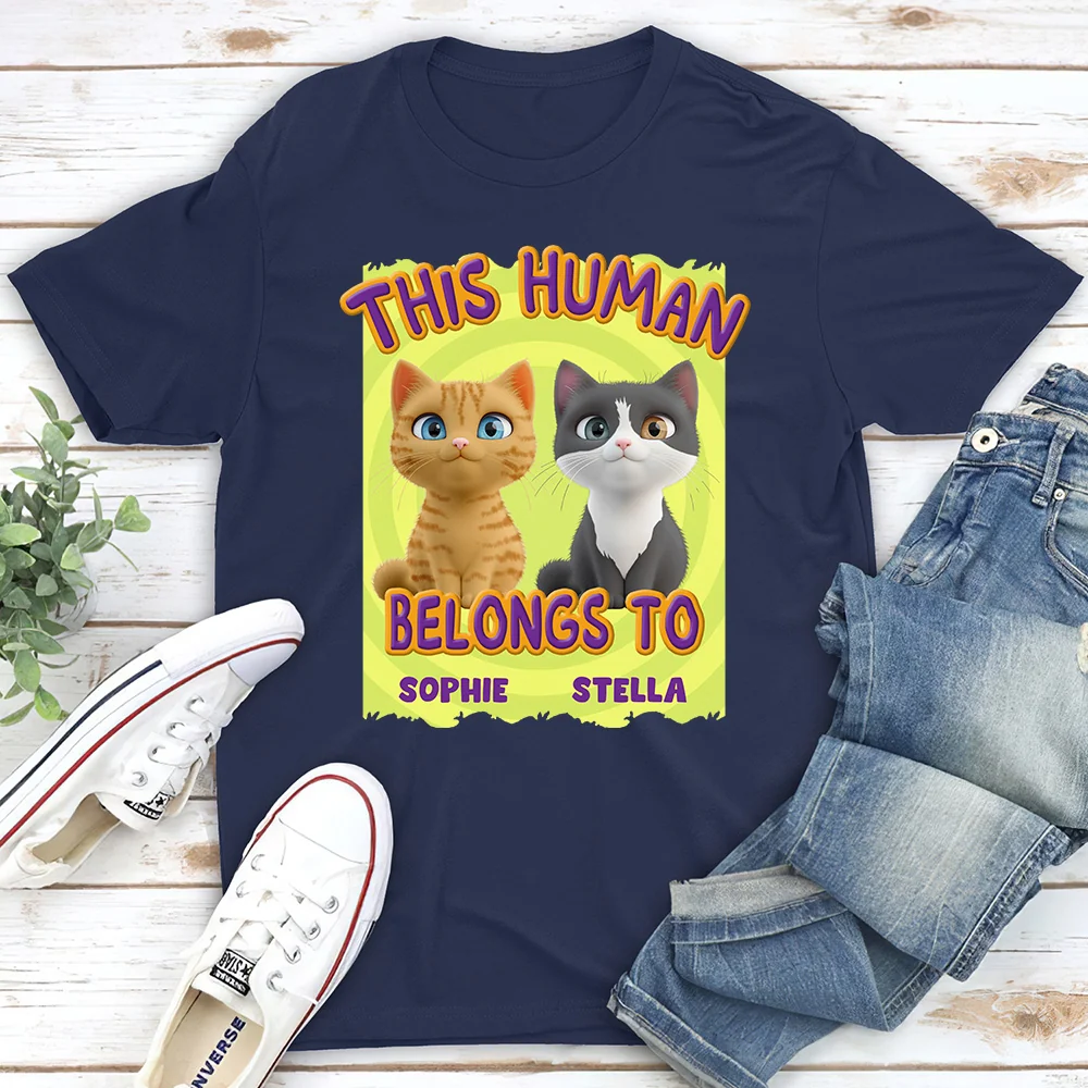 This Human Belongs To Our Cats Cartoon - Personalized Custom Unisex T-shirt - Image 2