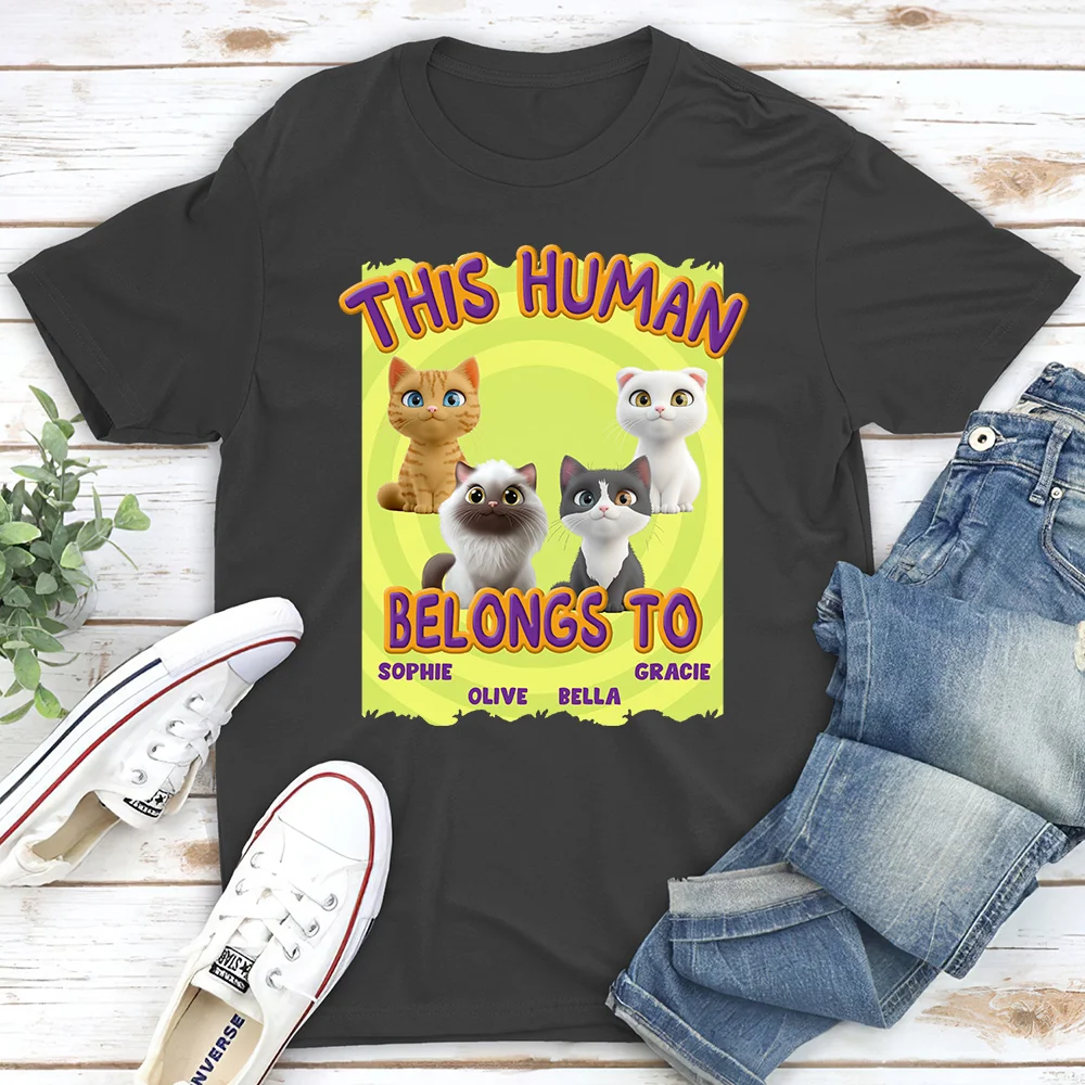 This Human Belongs To Our Cats Cartoon - Personalized Custom Unisex T-shirt - Image 4