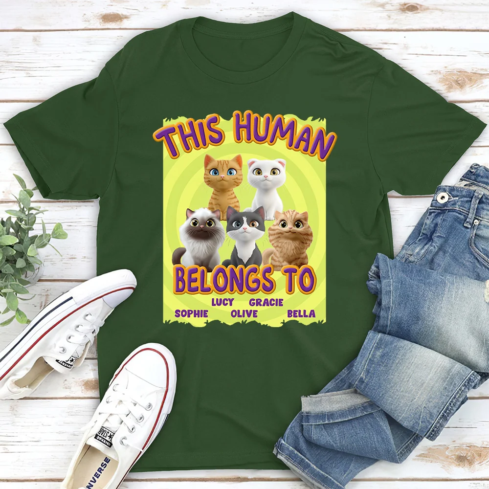 This Human Belongs To Our Cats Cartoon - Personalized Custom Unisex T-shirt - Image 5