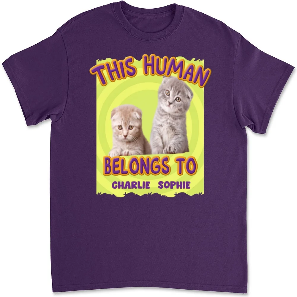 This Human Belongs To Our Cats Cartoon Photo - Personalized Custom Unisex T-shirt - Image 4