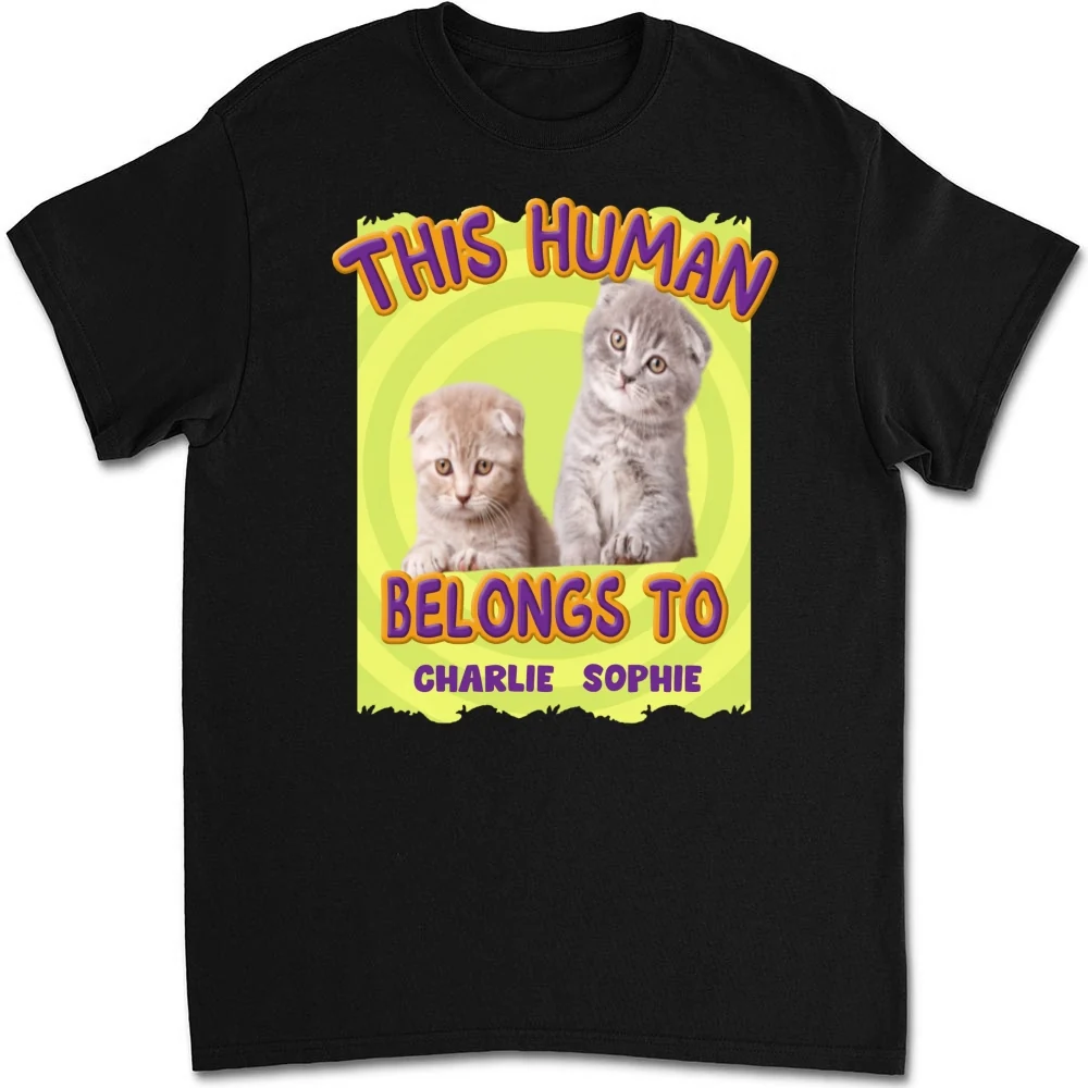 This Human Belongs To Our Cats Cartoon Photo - Personalized Custom Unisex T-shirt - Image 6