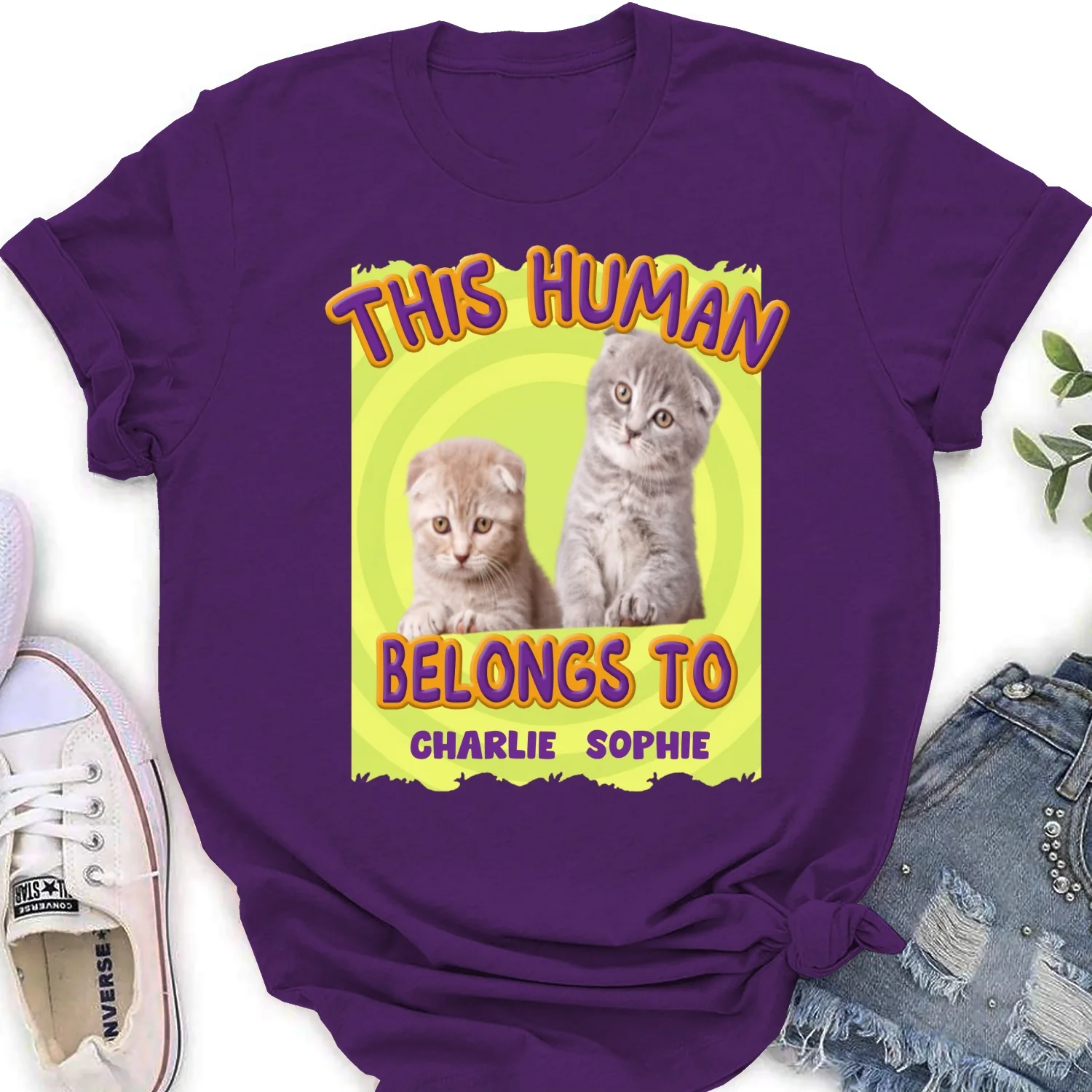 This Human Belongs To Our Cats Cartoon Photo - Personalized Custom Women's T-shirt - Image 7