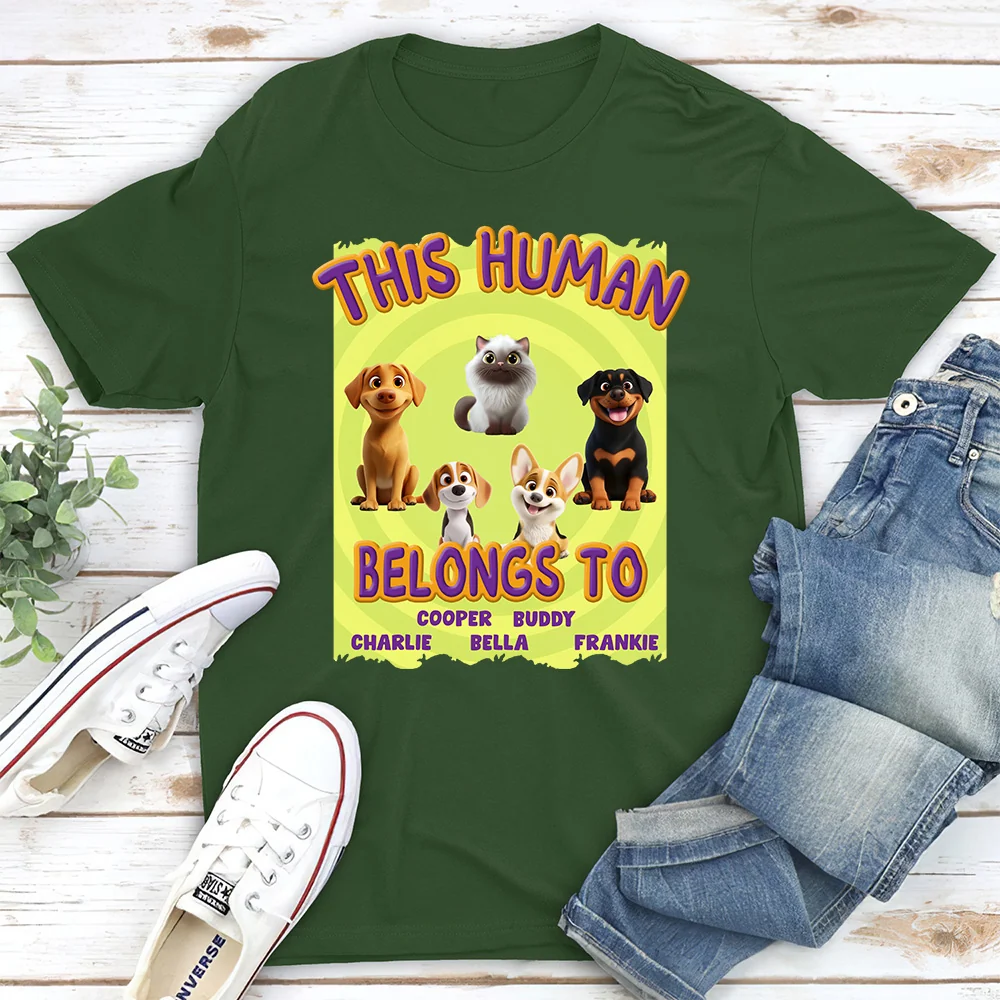 This Human Belongs To Our Pet Cartoon - Personalized Custom Unisex T-shirt - Image 4