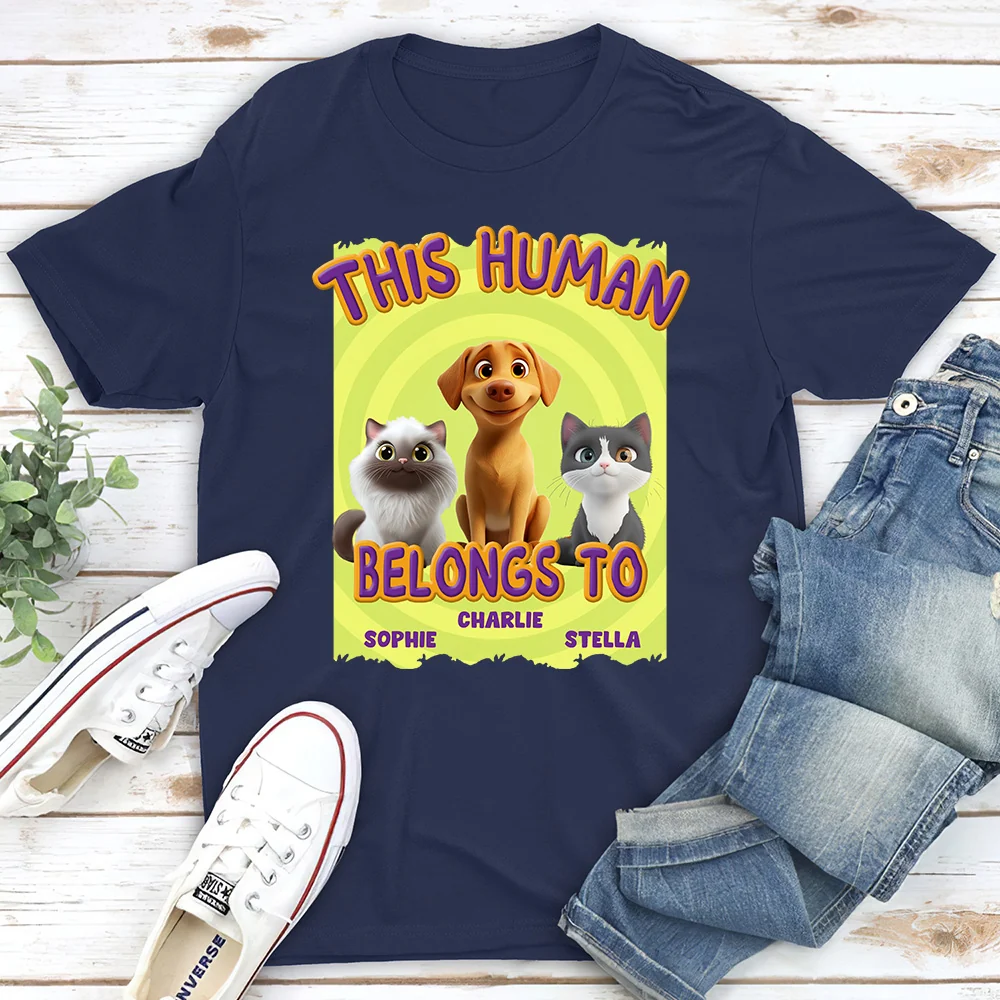 This Human Belongs To Our Pet Cartoon - Personalized Custom Unisex T-shirt - Image 5