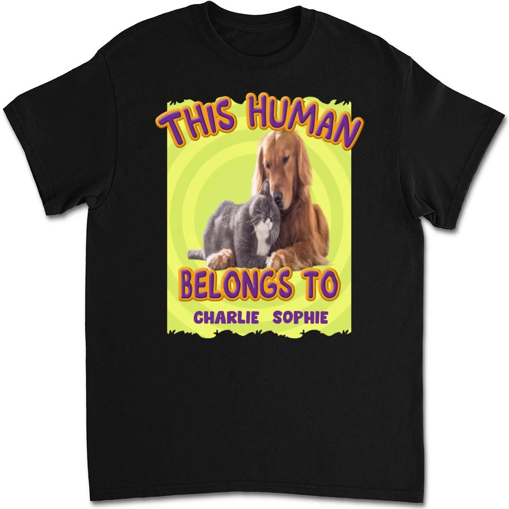 This Human Belongs To Our Pet Cartoon Photo - Personalized Custom Unisex T-shirt - Image 3