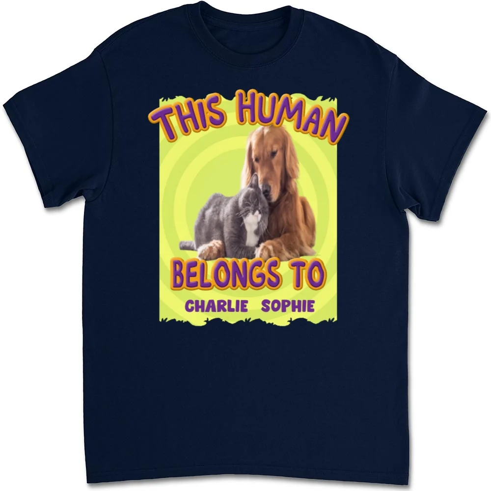 This Human Belongs To Our Pet Cartoon Photo - Personalized Custom Unisex T-shirt - Image 4