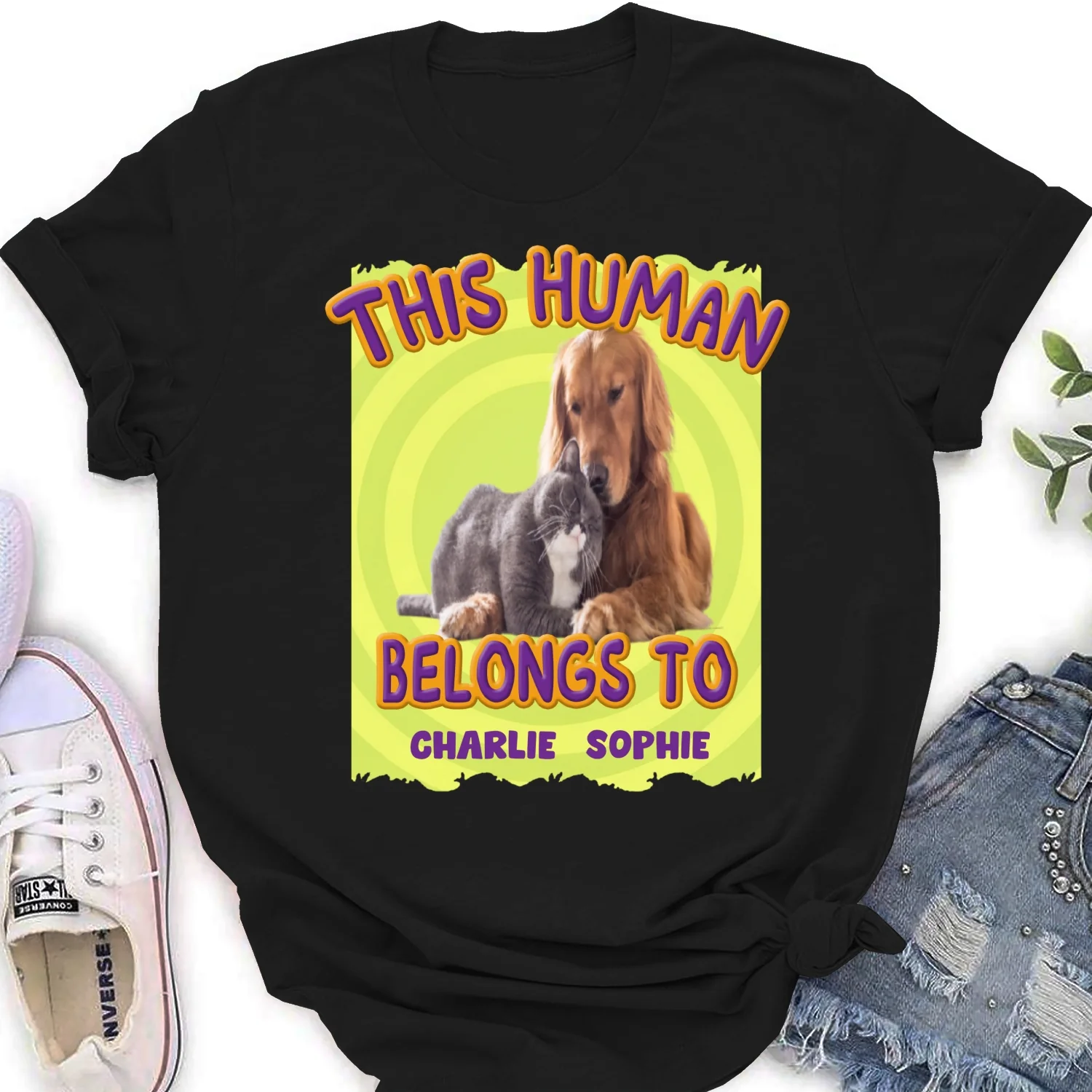 This Human Belongs To Our Pet Cartoon Photo - Personalized Custom Women's T-shirt - Image 2