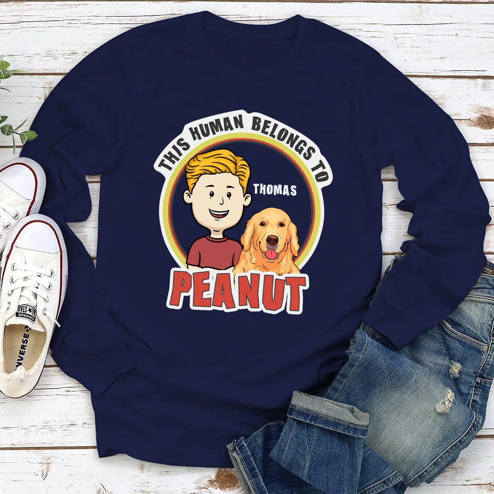 This Human Belongs To - Personalized Custom Long Sleeve T-shirt - Image 2
