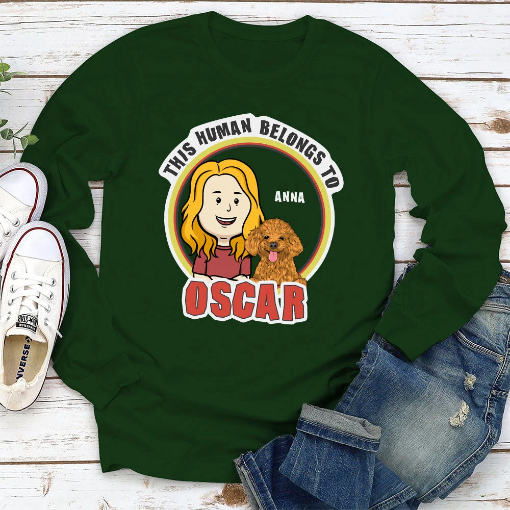 This Human Belongs To - Personalized Custom Long Sleeve T-shirt - Image 3