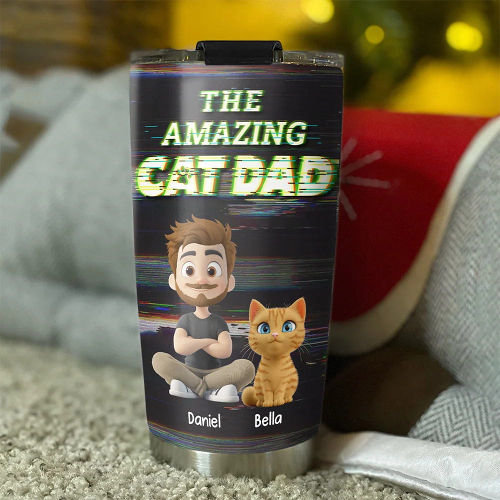 This Is Our Awesome Cat Dad - Personalized Custom Tumbler - Image 3