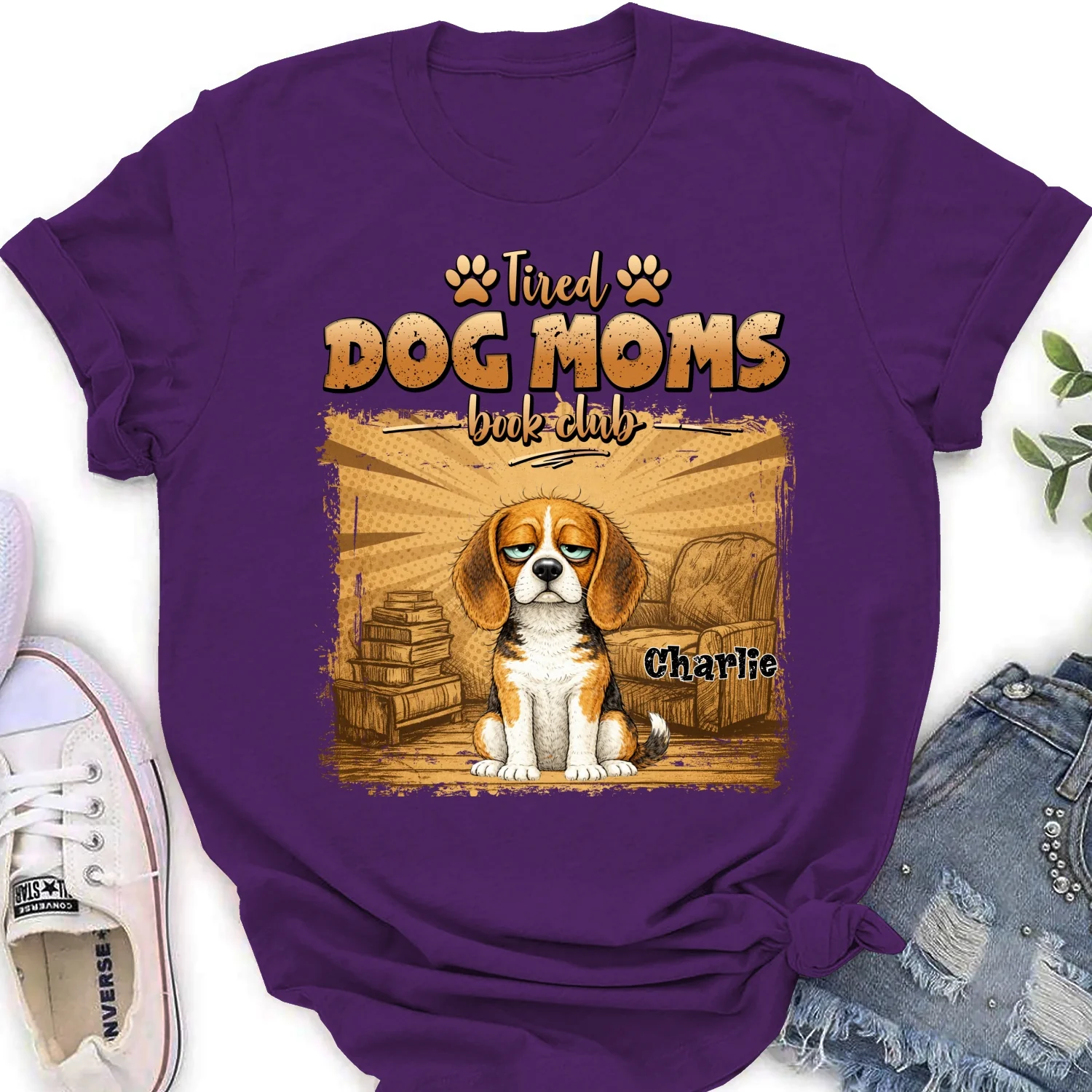 Tired Dog Moms Book Club - Personalized Custom Women's T-Shirt - Image 10