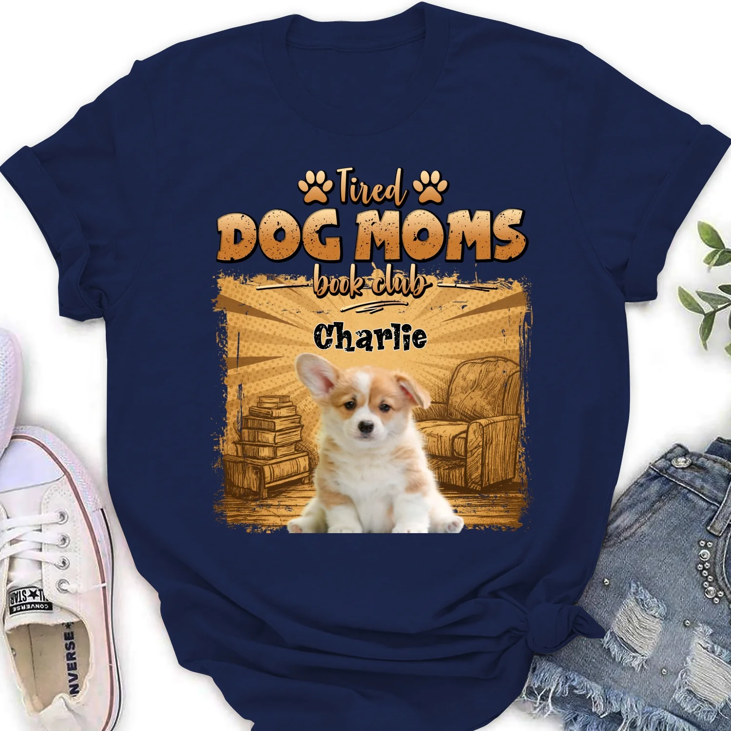 Tired Dog Moms Book Club Photo - Personalized Custom Women's T-Shirt - Image 3