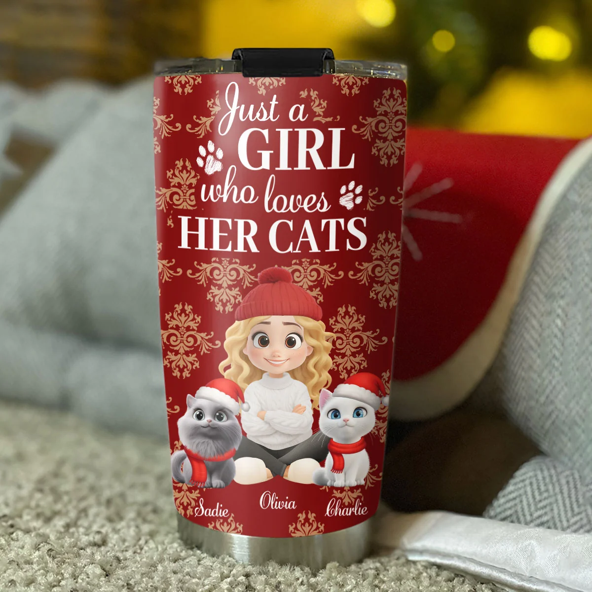 Toile Cat Cartoon Christmas - Personalized Custom Tumbler - Image 4
