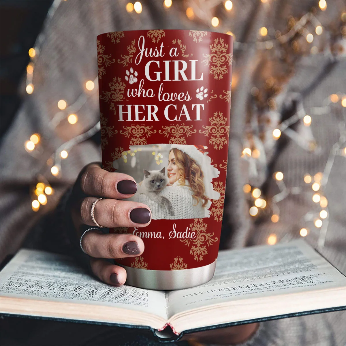 Toile Cat Cartoon Christmas Photo - Personalized Custom Tumbler - Image 4