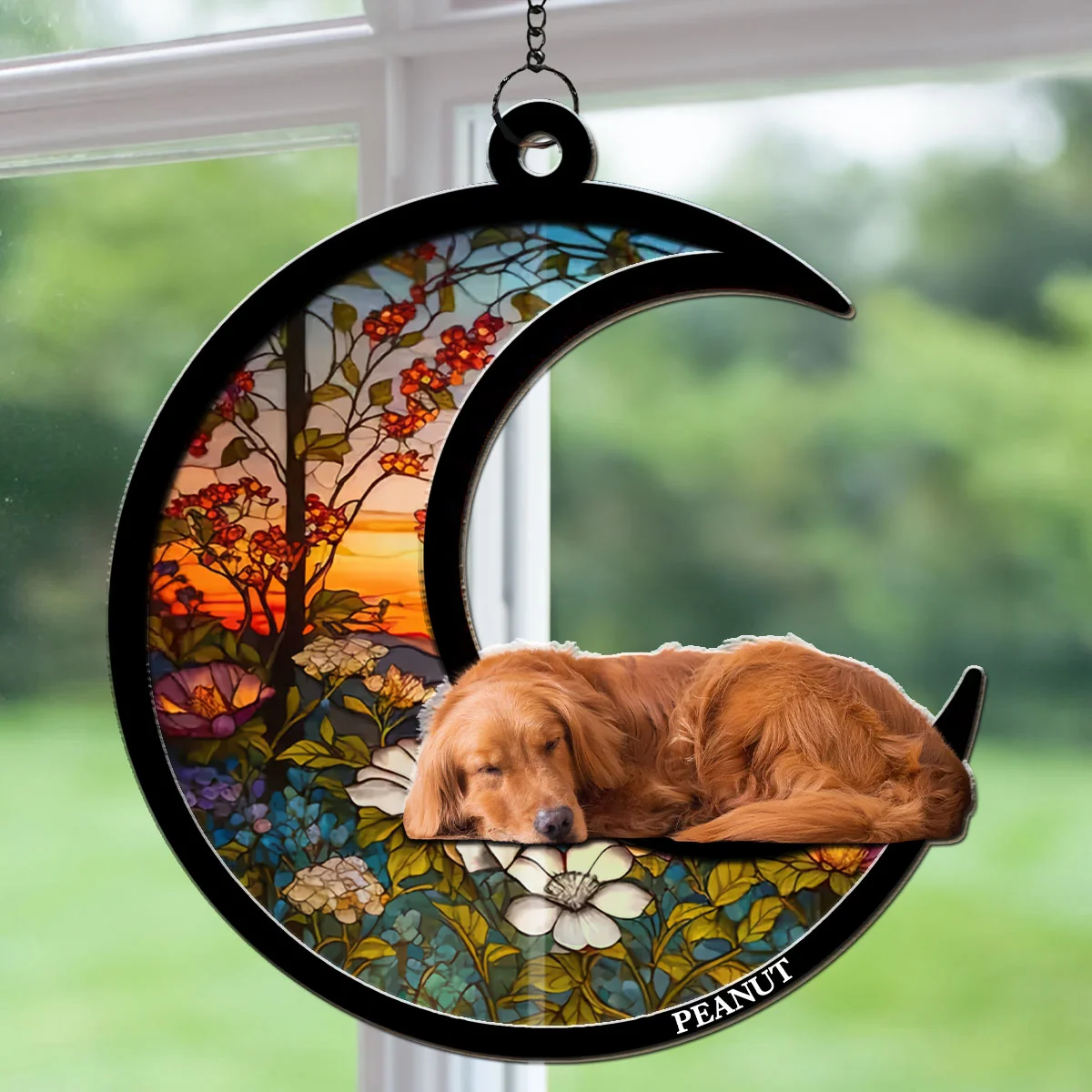 Upload Photo Dreaming Of Treats And Belly Rubs - Personalized Custom Suncatcher