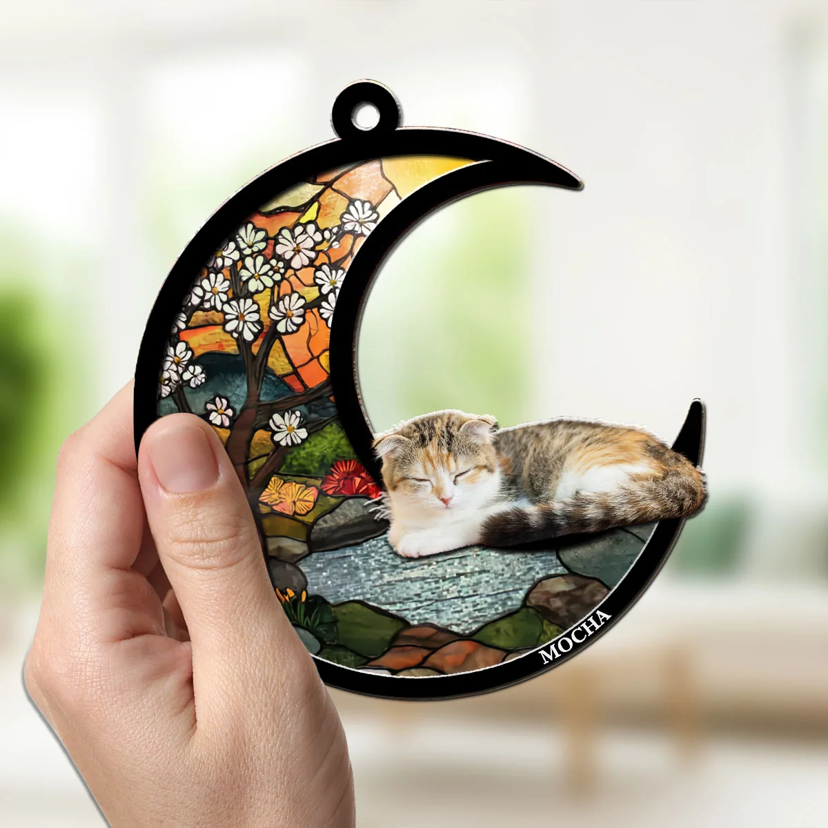 Upload Photo Dreaming Of Treats And Belly Rubs - Personalized Custom Suncatcher - Image 3