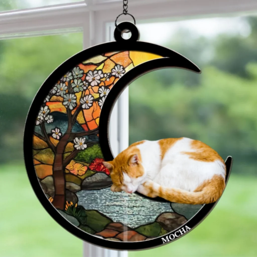Upload Photo Dreaming Of Treats And Belly Rubs - Personalized Custom Suncatcher - Image 4
