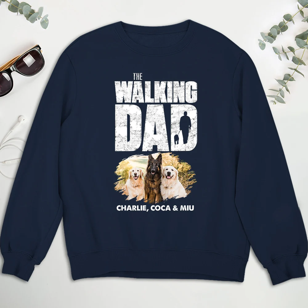 Walking Dog Dad Photo - Personalized Custom Sweatshirt - Image 2