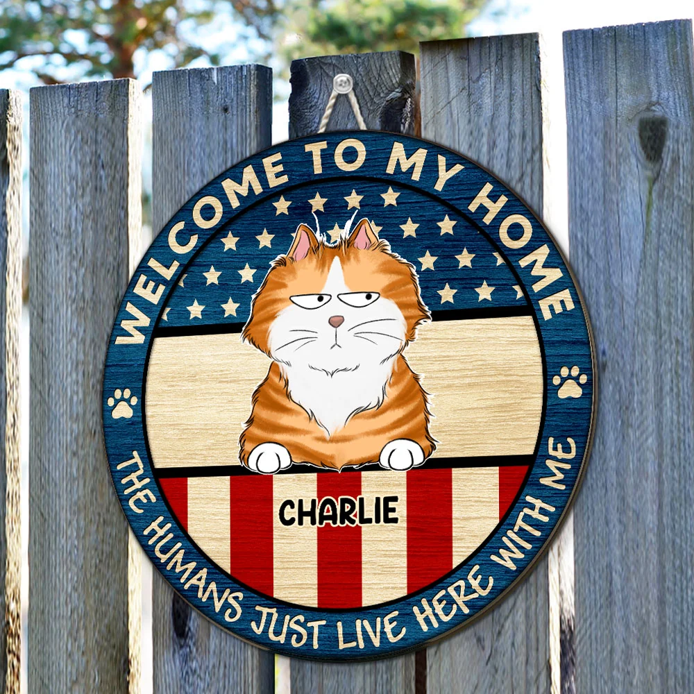 Welcome To Our Home Peeking Cat - Personalized Custom Wood Sign - Image 2