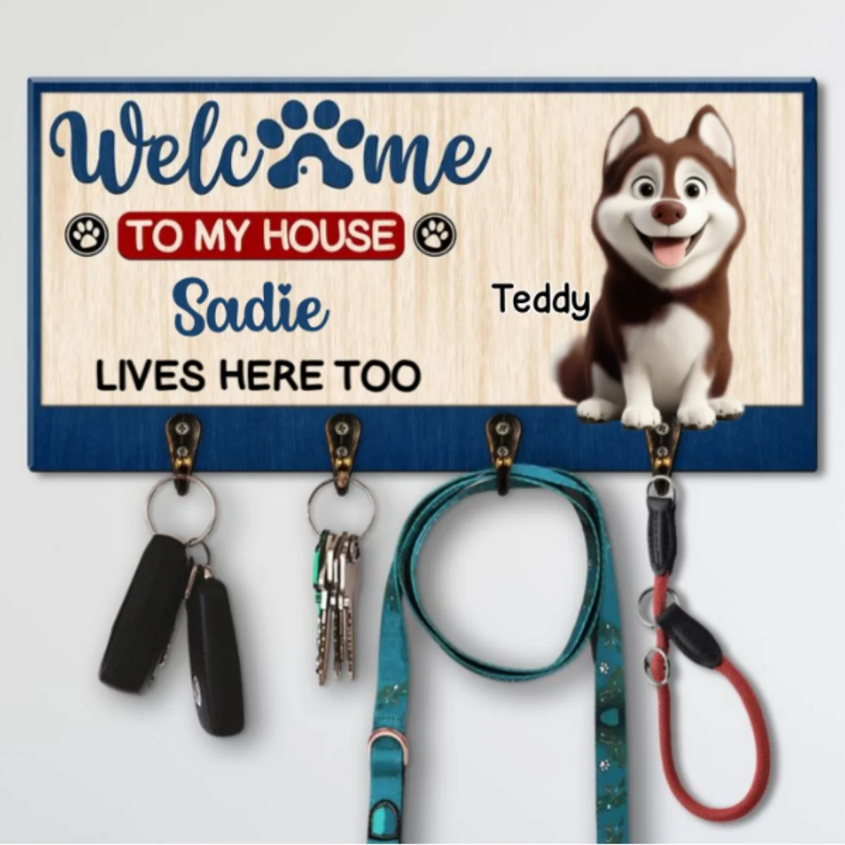 Welcome To Our Lovely Dog Home - Personalized Custom Wooden Key Holder - Image 5