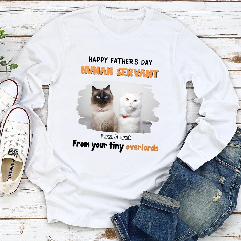 White Cat Overlord And Human Servant Photo - Personalized Custom Long Sleeve T-Shirt - Image 2