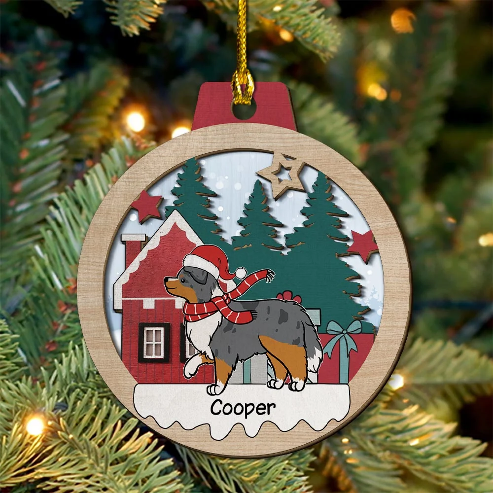 Winter Dog Walking - Personalized Custom 2-layered Wood Ornament - Image 4