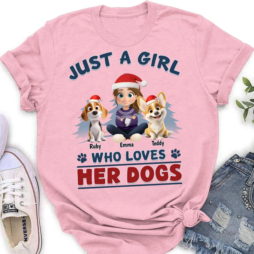 Winter Girl And Dog Christmas - Personalized Custom Women's T-Shirt - Image 5