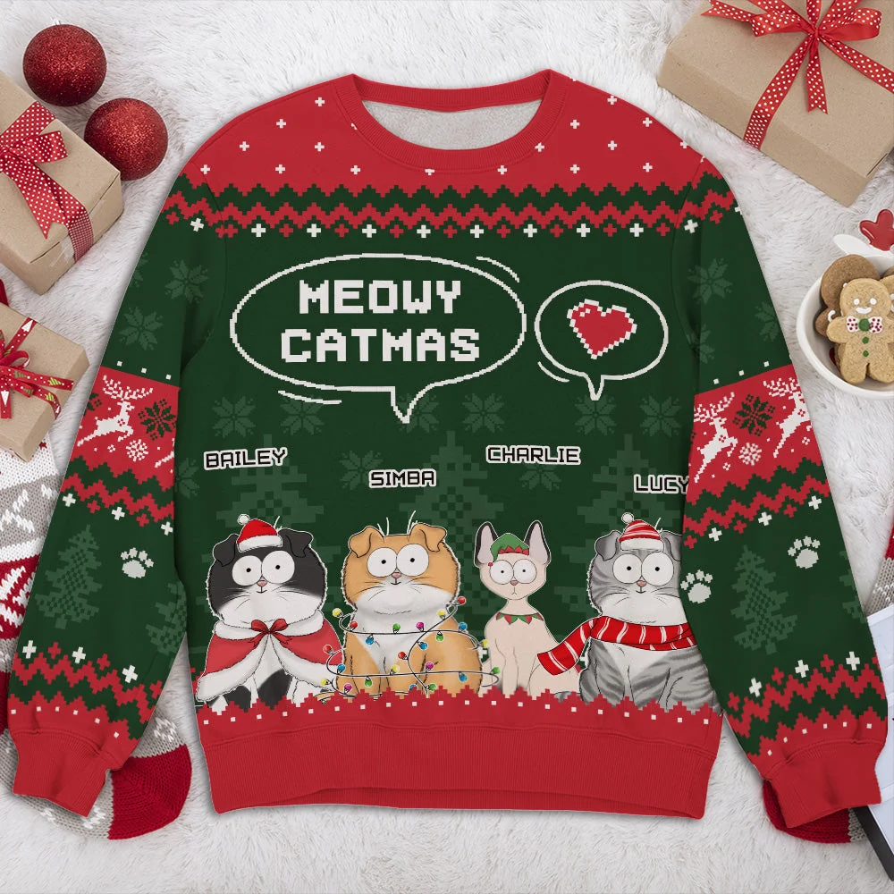 Winter Meowy Catmas - Personalized Custom All-Over-Print Sweatshirt - Image 2