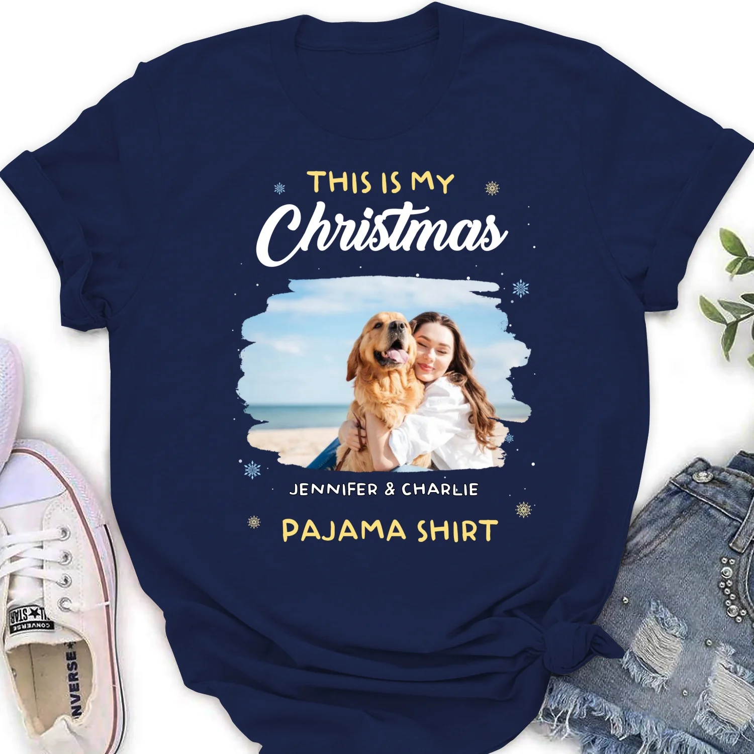Winter Pajama Shirt Photo - Personalized Custom Women T-Shirt - Image 9