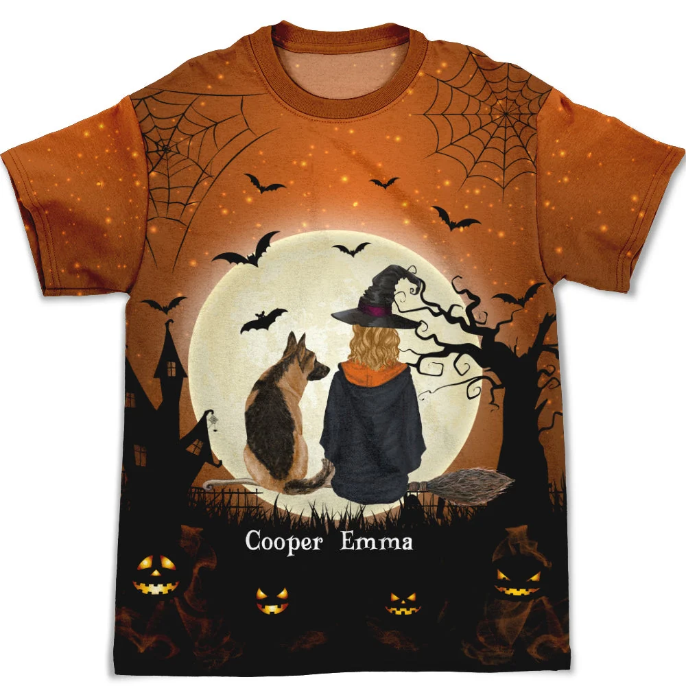 Witch And Dogs - Personalized Custom All-over-print T-shirt