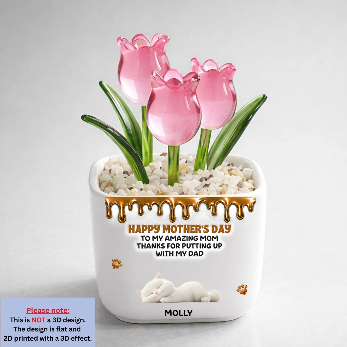 Wonderful Time Beside Cat Mom - Personalized Custom 3D Effect Glass Everlasting Tulips - Image 9