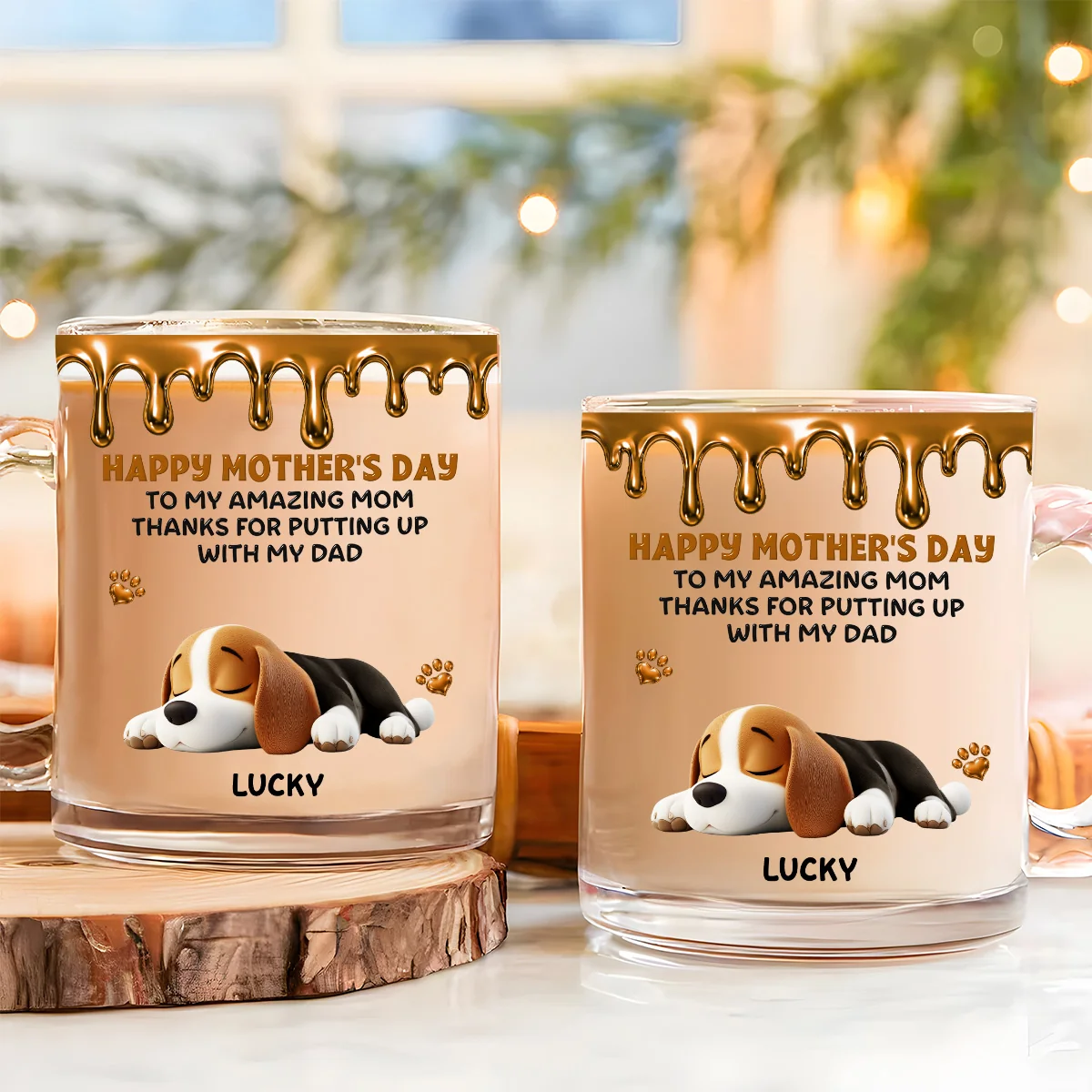 Wonderful Time Beside Dog Mom - Personalized Custom Glass Mug - Image 3