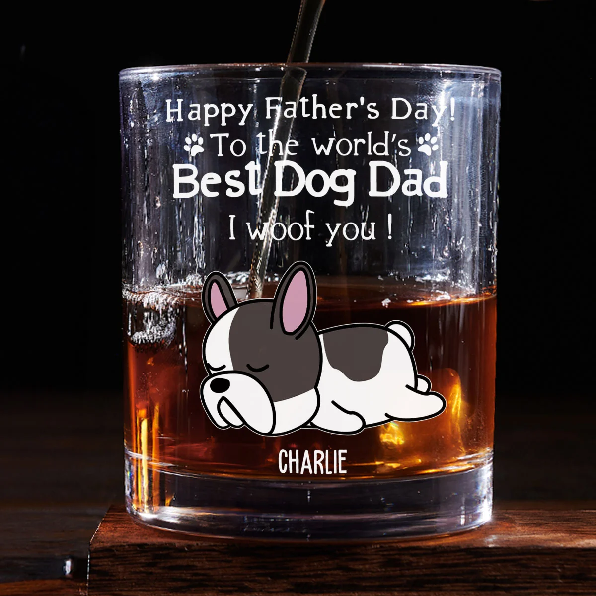 Woof Best Dog Dad Ever - Personalized Custom Whiskey Glass - Image 2