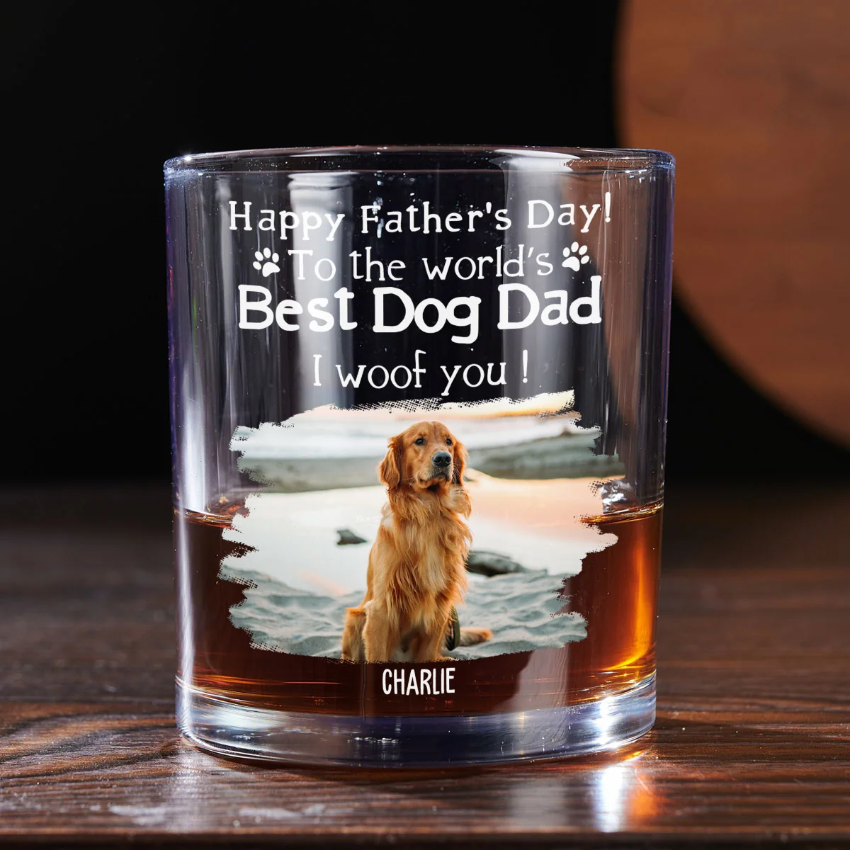 Woof Best Dog Dad Ever Photo - Personalized Custom Whiskey Glass