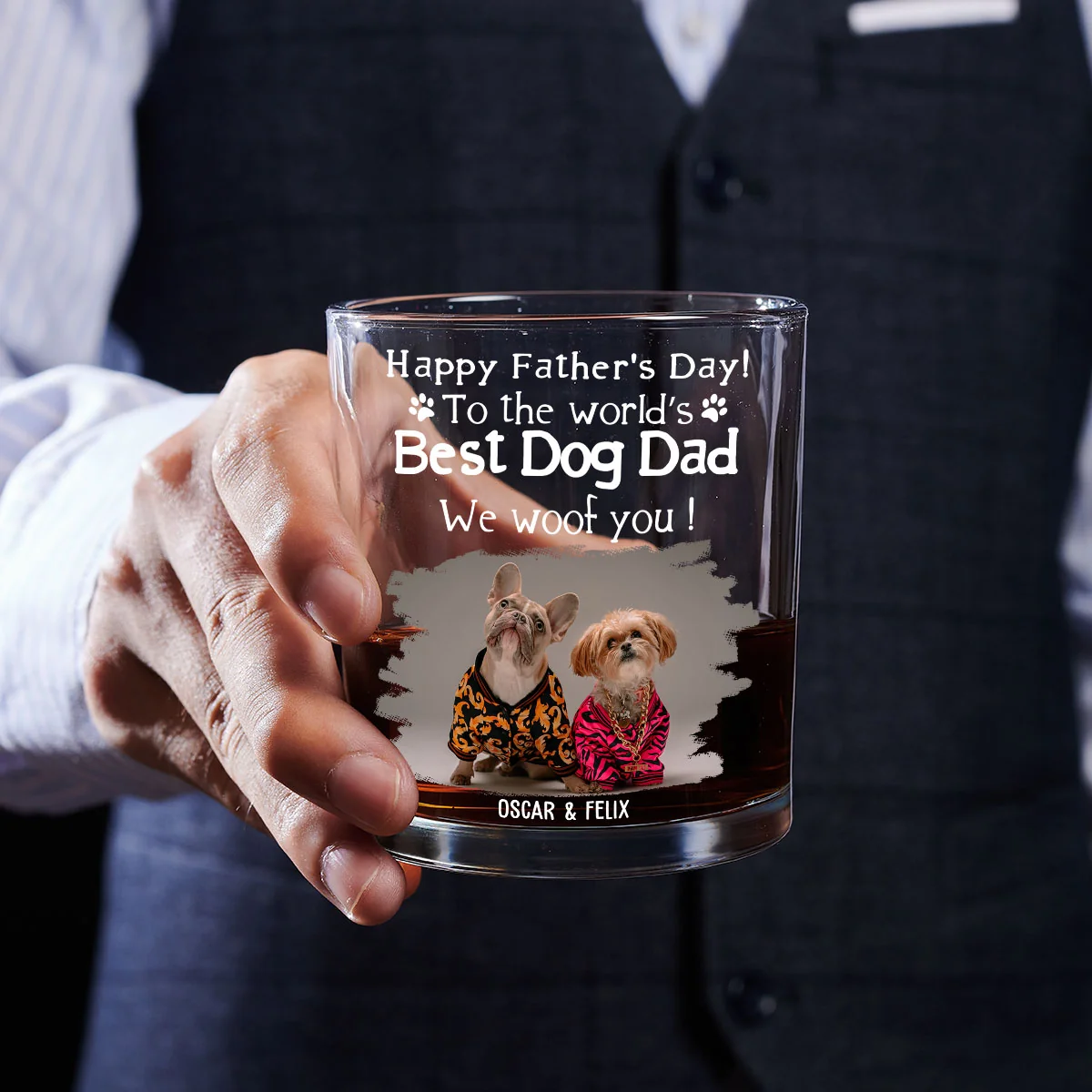 Woof Best Dog Dad Ever Photo - Personalized Custom Whiskey Glass - Image 5