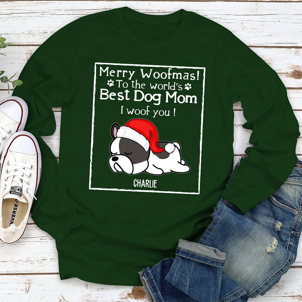 Woof Best Dog Dad Mom Ever - Personalized Custom Long Sleeve T-shirt - Image 3