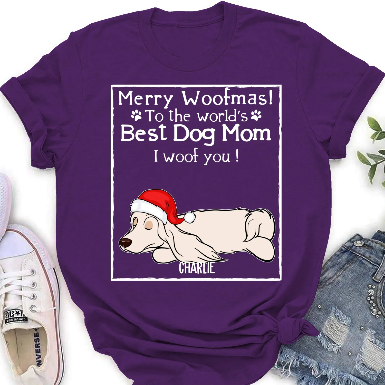 Woof Best Dog Dad Mom Ever - Personalized Custom Women's T-shirt - Image 10