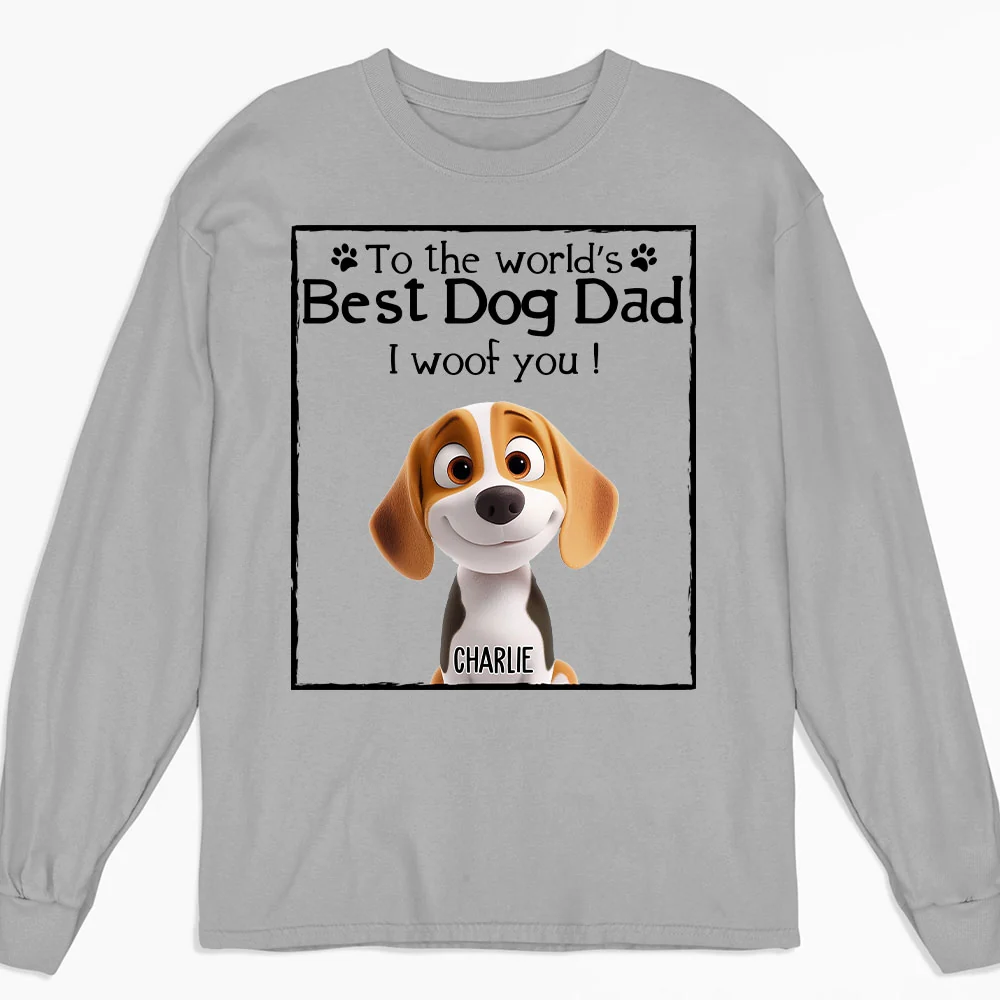 Woof Best Dog Mom Dad Cartoon - Personalized Custom Long Sleeve T-Shirt