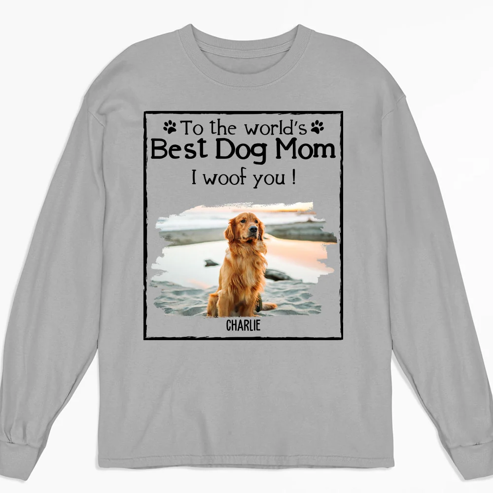 Woof Best Dog Mom Dad Cartoon Photo - Personalized Custom Long Sleeve T-Shirt