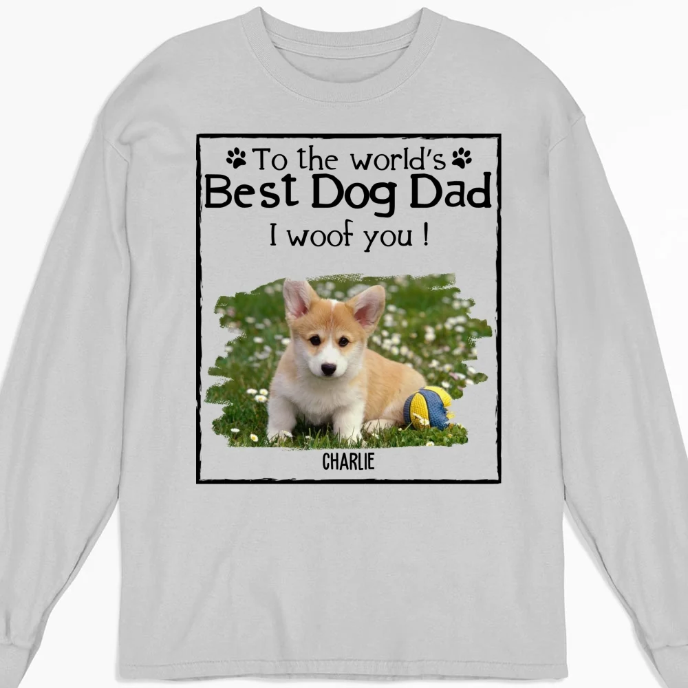 Woof Best Dog Mom Dad Cartoon Photo - Personalized Custom Long Sleeve T-Shirt - Image 4