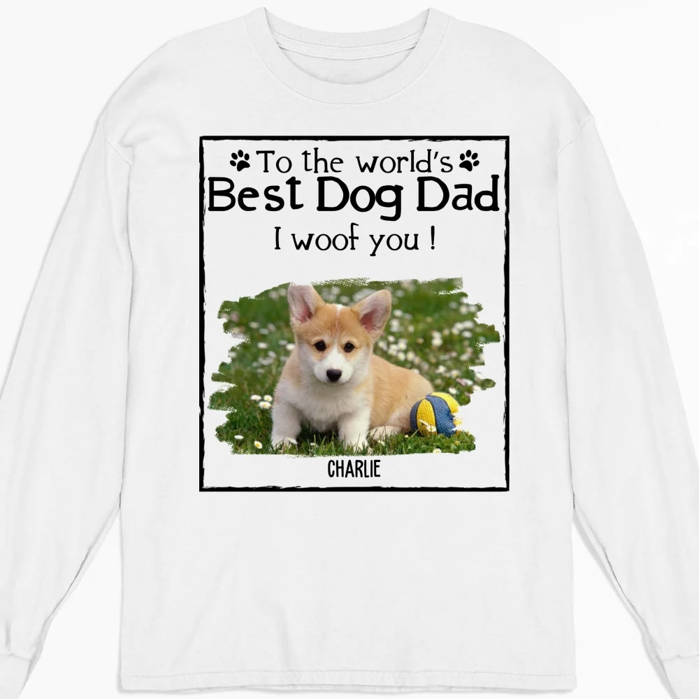 Woof Best Dog Mom Dad Cartoon Photo - Personalized Custom Long Sleeve T-Shirt - Image 5