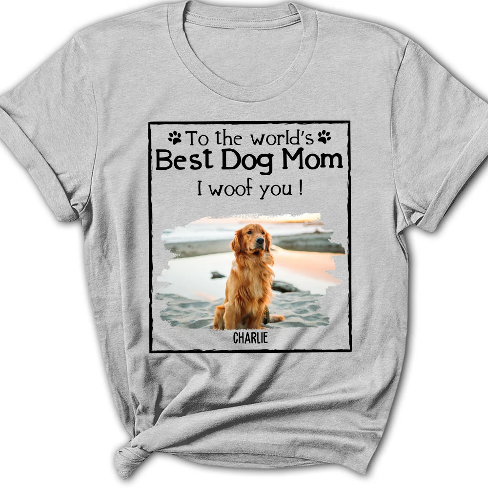 Woof Best Dog Mom Dad Cartoon Photo - Personalized Custom Women's T-Shirt