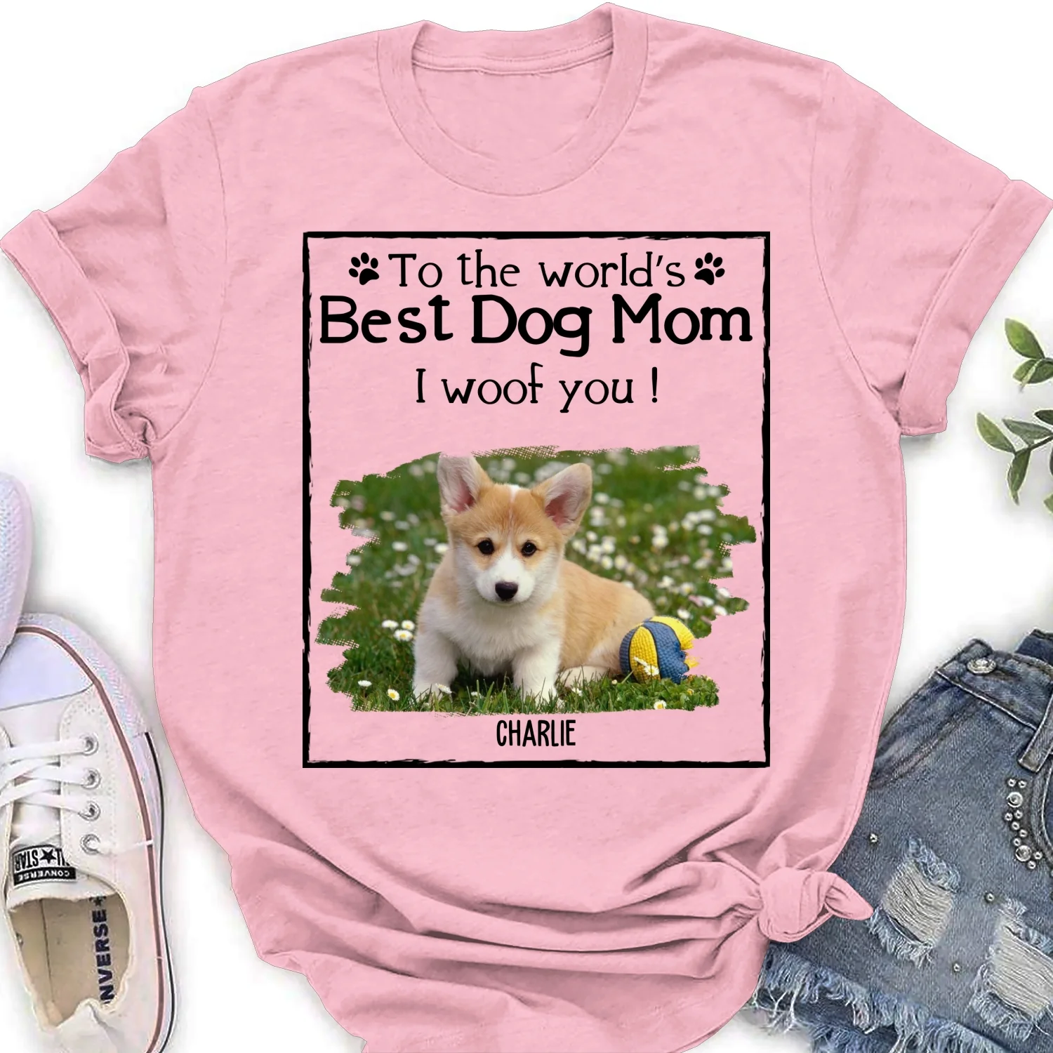 Woof Best Dog Mom Dad Cartoon Photo - Personalized Custom Women's T-Shirt - Image 7