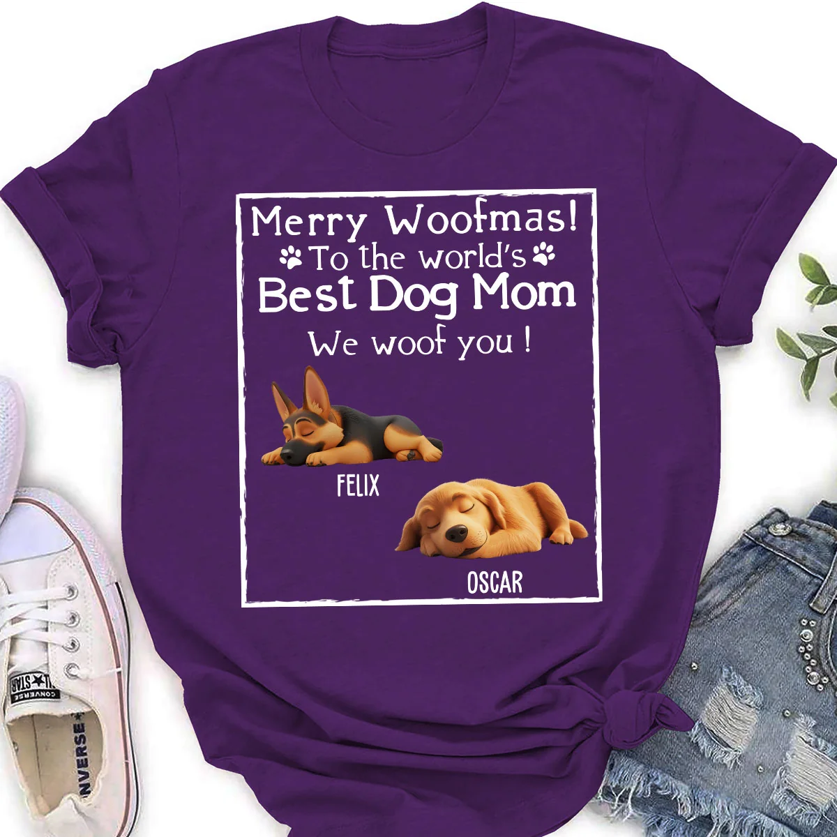 Woof Best Dog Mom Mum Cartoon - Personalized Custom Women's T-shirt - Image 3
