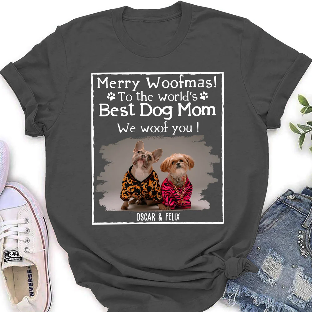 Woof Best Dog Mom Mum Cartoon Photo - Personalized Custom Women's T-shirt - Image 5