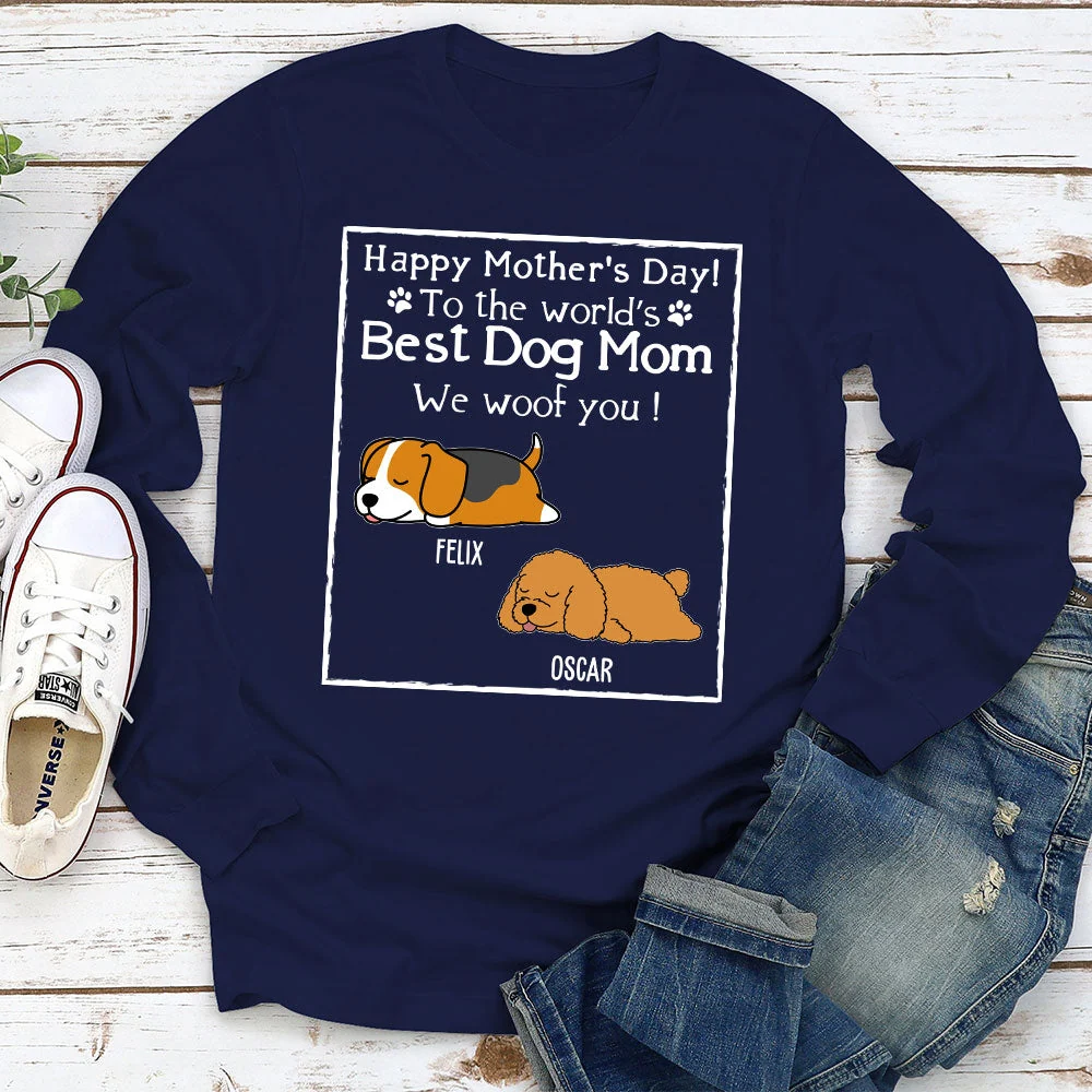Woof Best Dog Mom Version 2  - Personalized Custom Long Sleeve T-shirt - Image 2