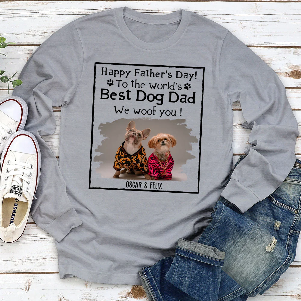 Woof Best Dog Parent Cartoon Photo - Personalized Custom Long Sleeve T-Shirt - Image 3