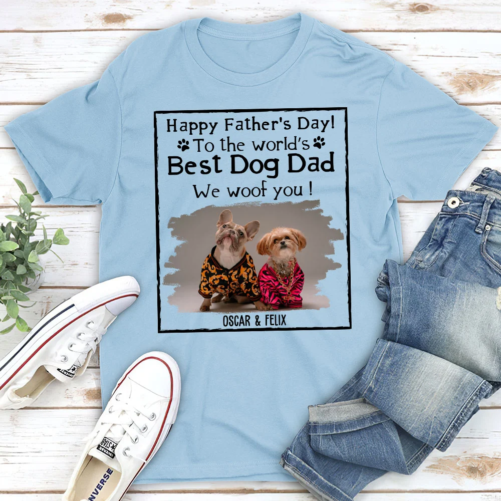 Woof Best Dog Parent Cartoon Photo - Personalized Custom Unisex T-Shirt - Image 3