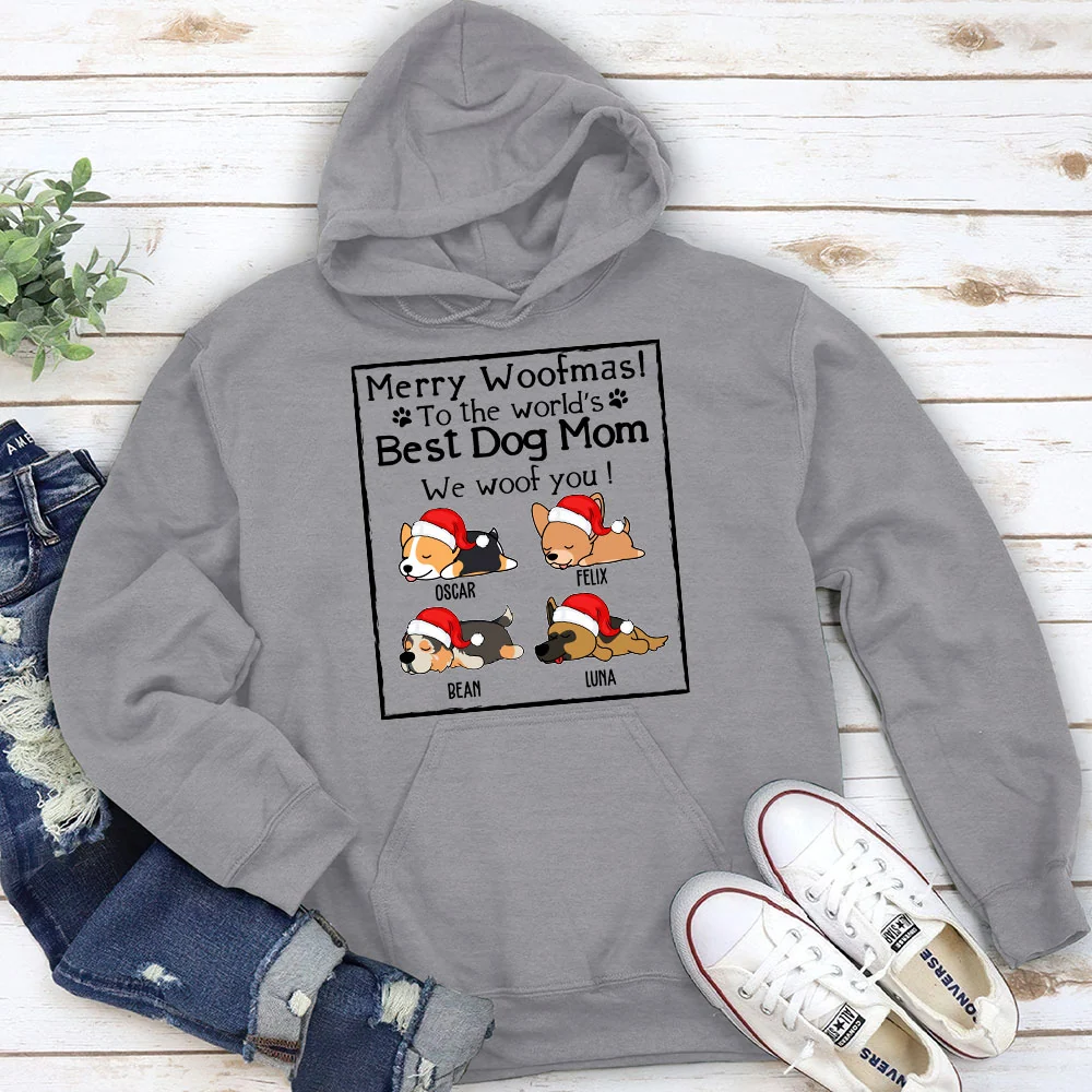 Woof Dog Dad Mom Christmas - Personalized Custom Hoodie - Image 3