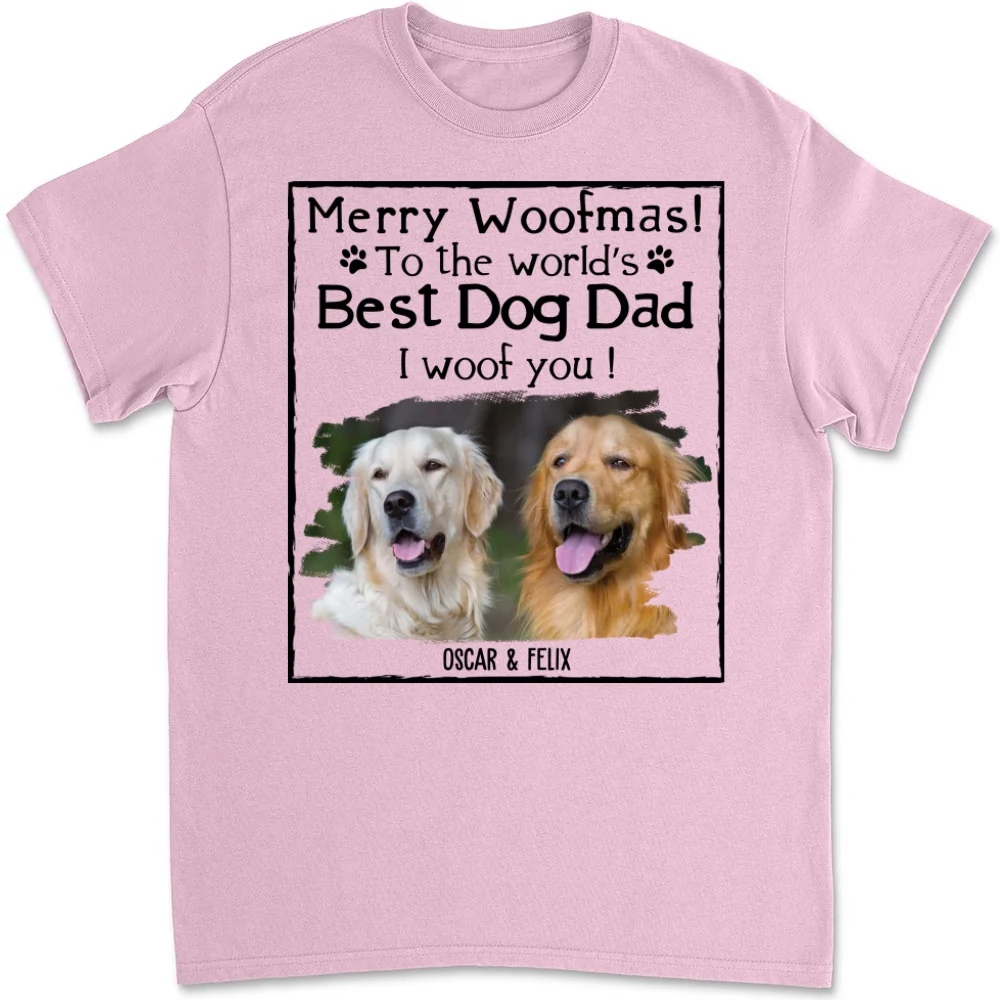 Woof Dog Dad Mom Christmas Photo - Personalized Custom Unisex T-shirt - Image 9
